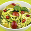 vegetarian zucchini noodles with cherry tomatoes and pepper
