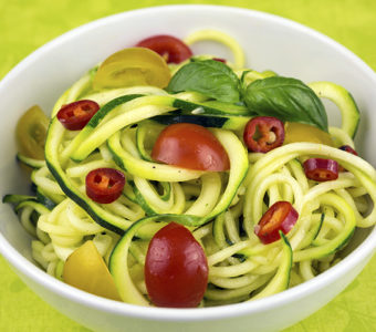 vegetarian zucchini noodles with cherry tomatoes and pepper