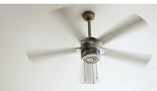 Ceiling fan with spinning blades
