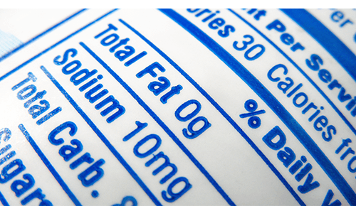 Closeup of a nutrition label on a food package Closeup of a nutrition label on a food package