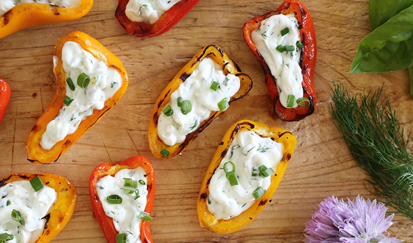 Grilled Rainbow Peppers with Herb Cream Cheese