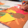 Closeup of a child's craft of a construction paper turkey