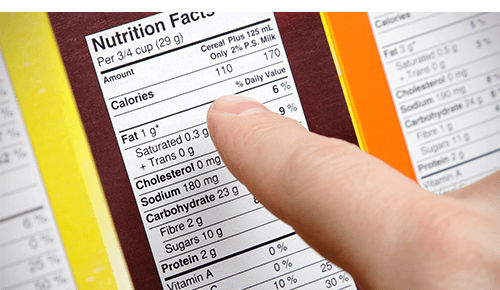 Closeup of nutrition label on box of food