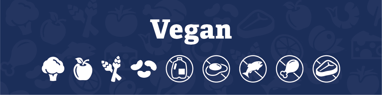 Infographic that says vegan above food icons