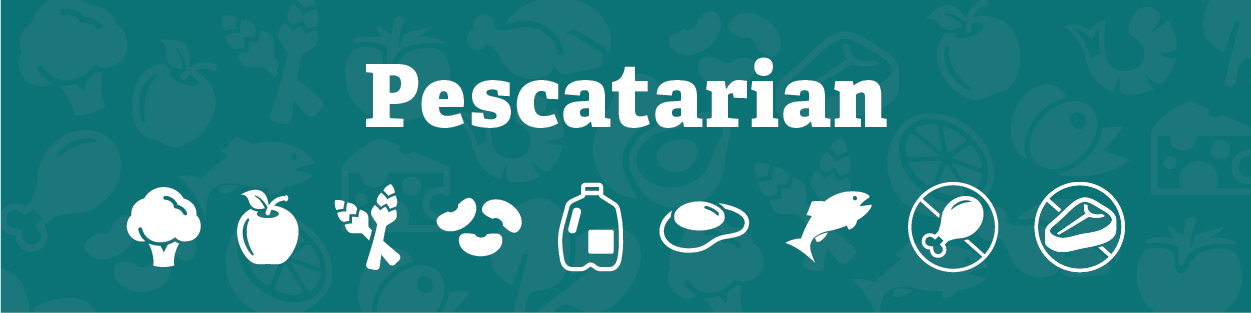 Infographic that says pescatarian above food icons