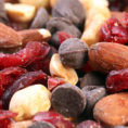 Closeup of dark chocolate cherry trail mix