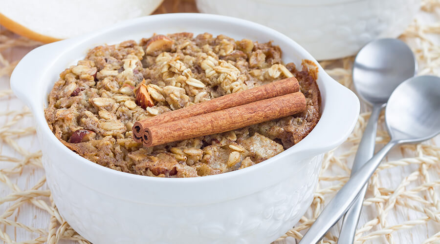 Bowl of Almond Butter and Banana Baked Oatmeal Bowl of Almond Butter and Banana Baked Oatmeal