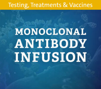 Blue germ background with text on top that says Monoclonal Antibody Infusion