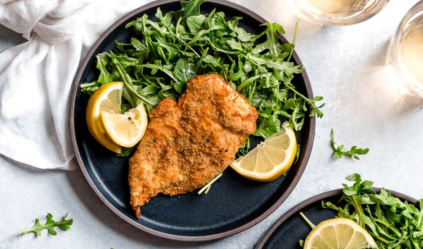 Air Fryer Chicken Milanese with Baby Arugula