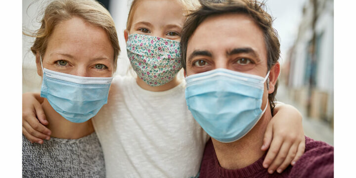 Family wearing face masks
