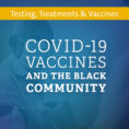 Image of man being vaccinated with blue overlay, text on to says COVID-19 vaccines and the Black community