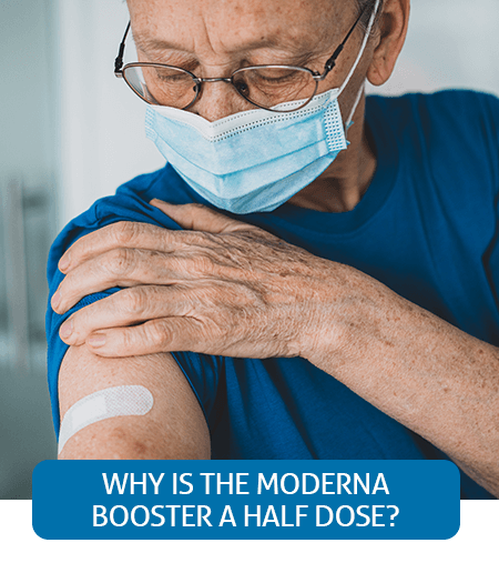 Go to Fast Facts page about the Moderna booster being a half dose Go to Fast Facts page about the Moderna booster being a half dose
