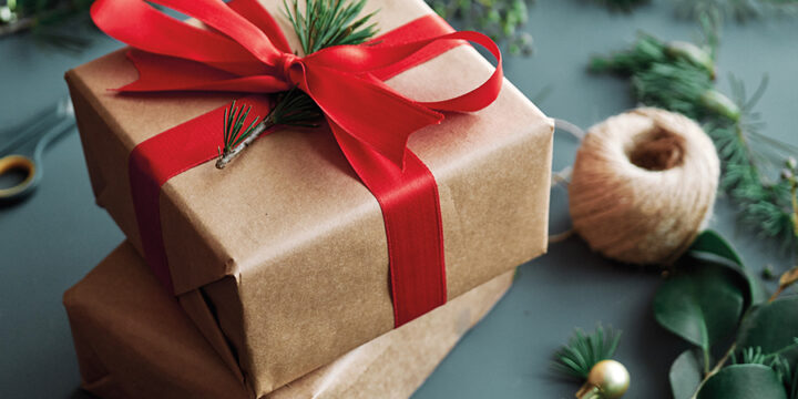 Close of holiday gift packages