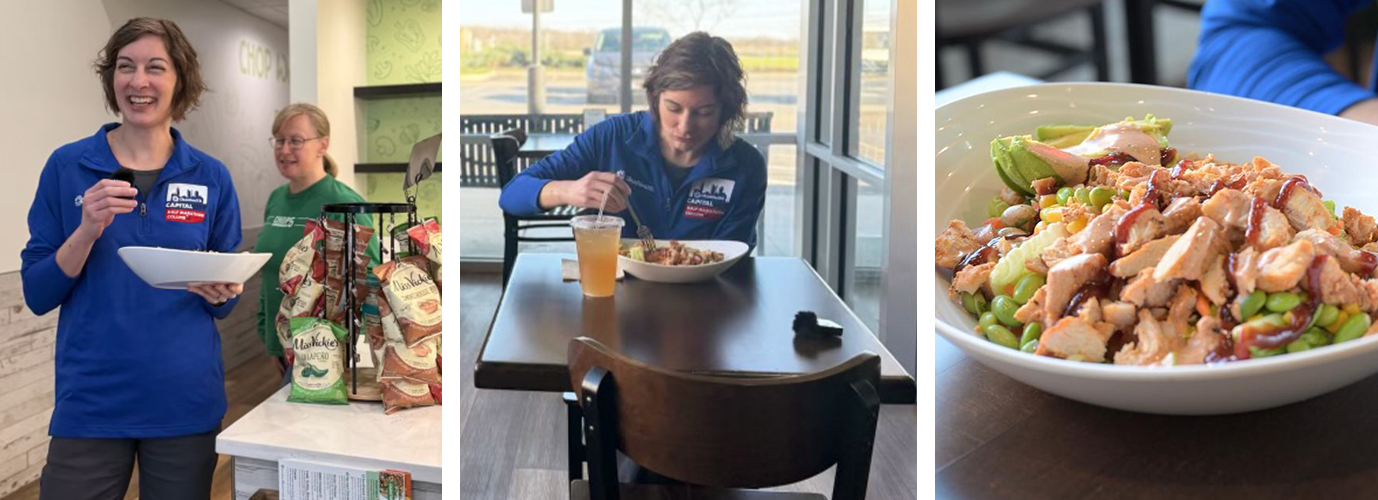 Dawn eating the salad bowl and a close up of the salad bowl
