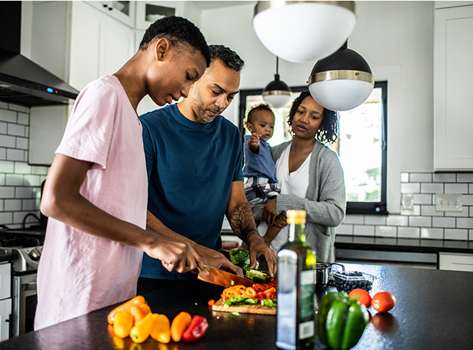Family cooking together