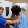 Woman getting a mammogram