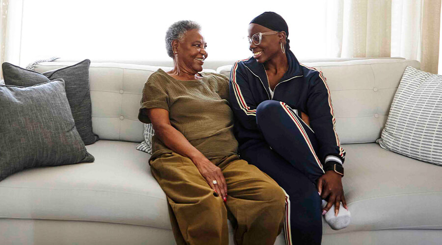 Woman being comforted by mom