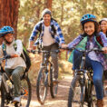 Family biking together
