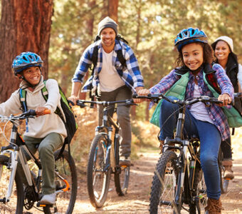 Family biking together