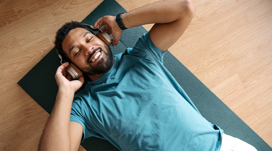 Man working out at home