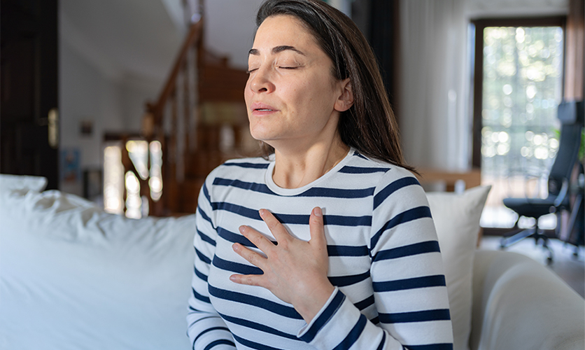 Woman deep breathing