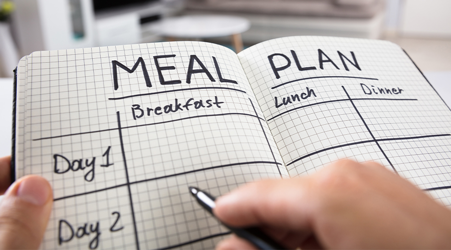 Close up of meal plan notebook